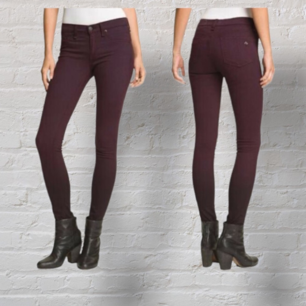 Rag and Bone The Dre Aged Wine Purple Skinny Low Rise Colored Jeans